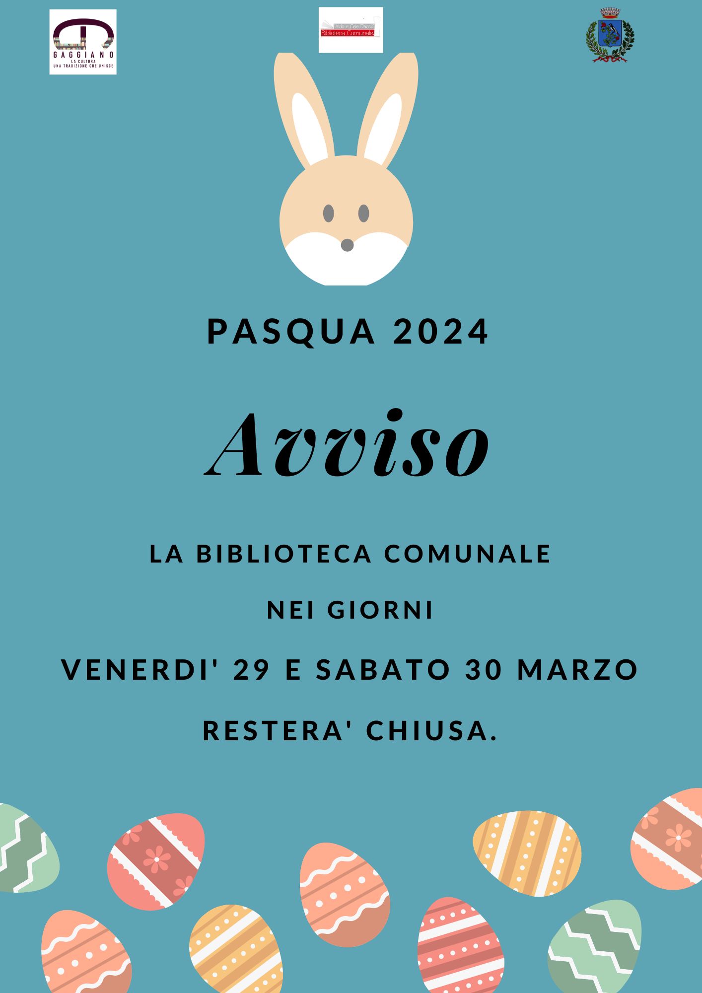 Chiusura biblioteca comunale - Pasqua 2024